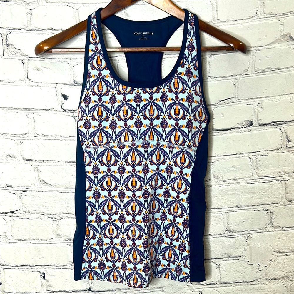 Tory Burch Sport Athletic Razor Back Blue & Orange Top Size Small